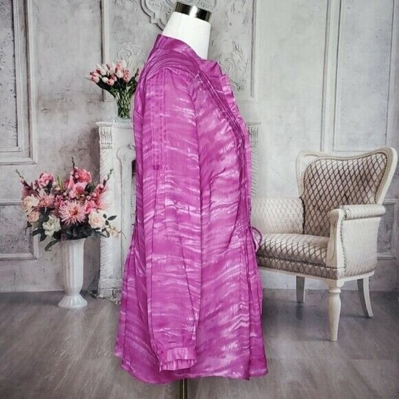 𝅺LANE Bryant Pink Mock Neck Ruffle Front Long Sleeve Tunic Top Plus Size 14/16 - Picture 10 of 14